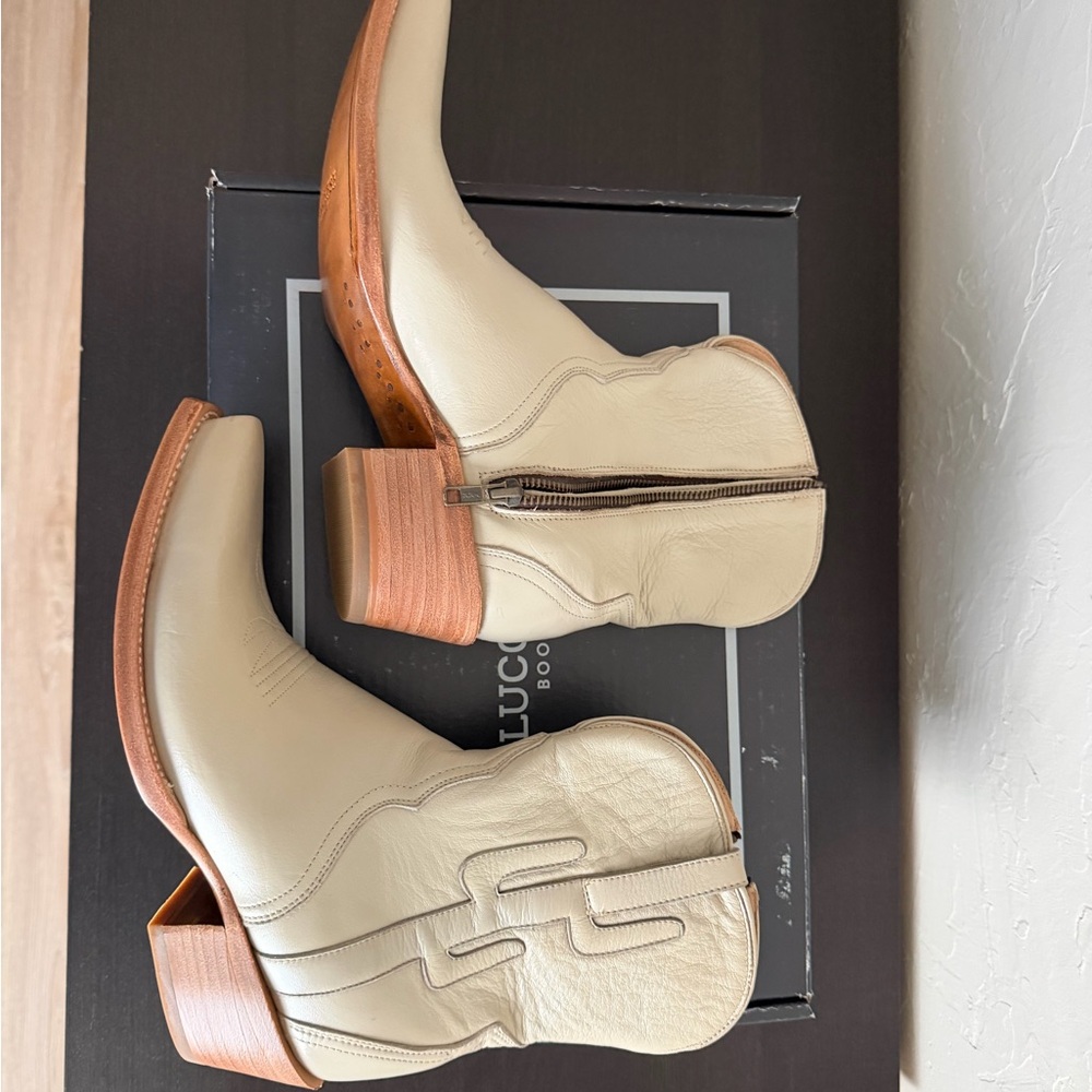 Lucchese April Cream Leather Zip Boots - Picture 2 of 6